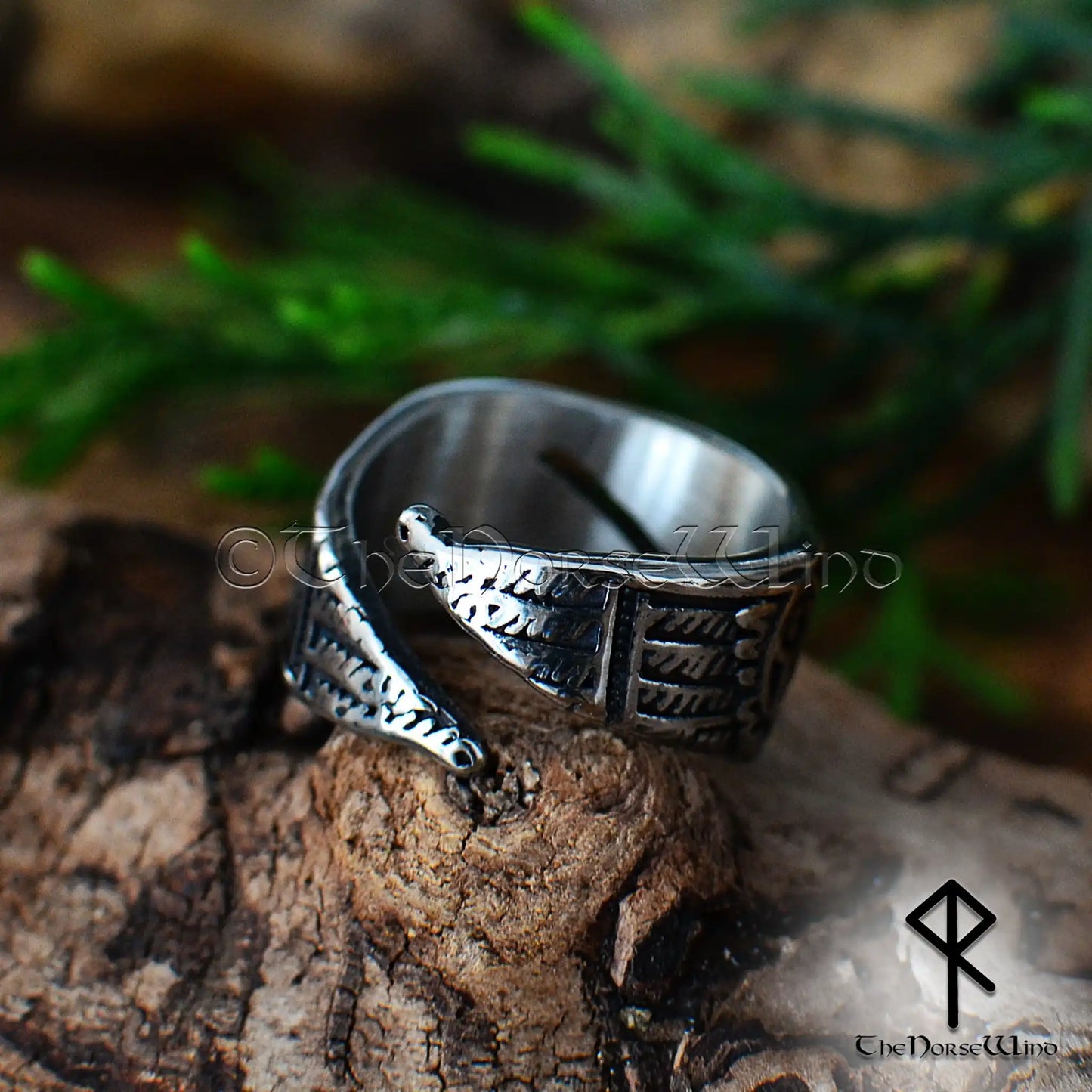 Odin's Ravens Viking Ring, Huginn & Muninn Stainless Steel Jewelry