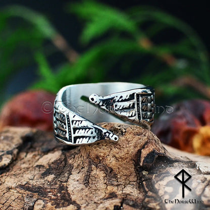 Odin's Ravens Viking Ring, Huginn & Muninn Stainless Steel Jewelry