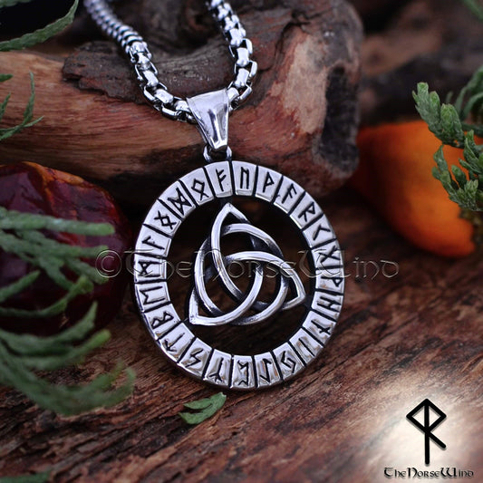 Triquetra Viking Runes Necklace, Celtic Knot Pendant
