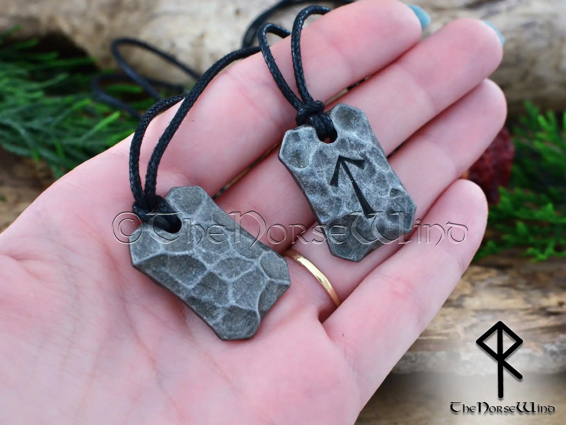 Hand-Forged Viking Runes Pendant, Hammered Iron Necklace | The Norse Wind