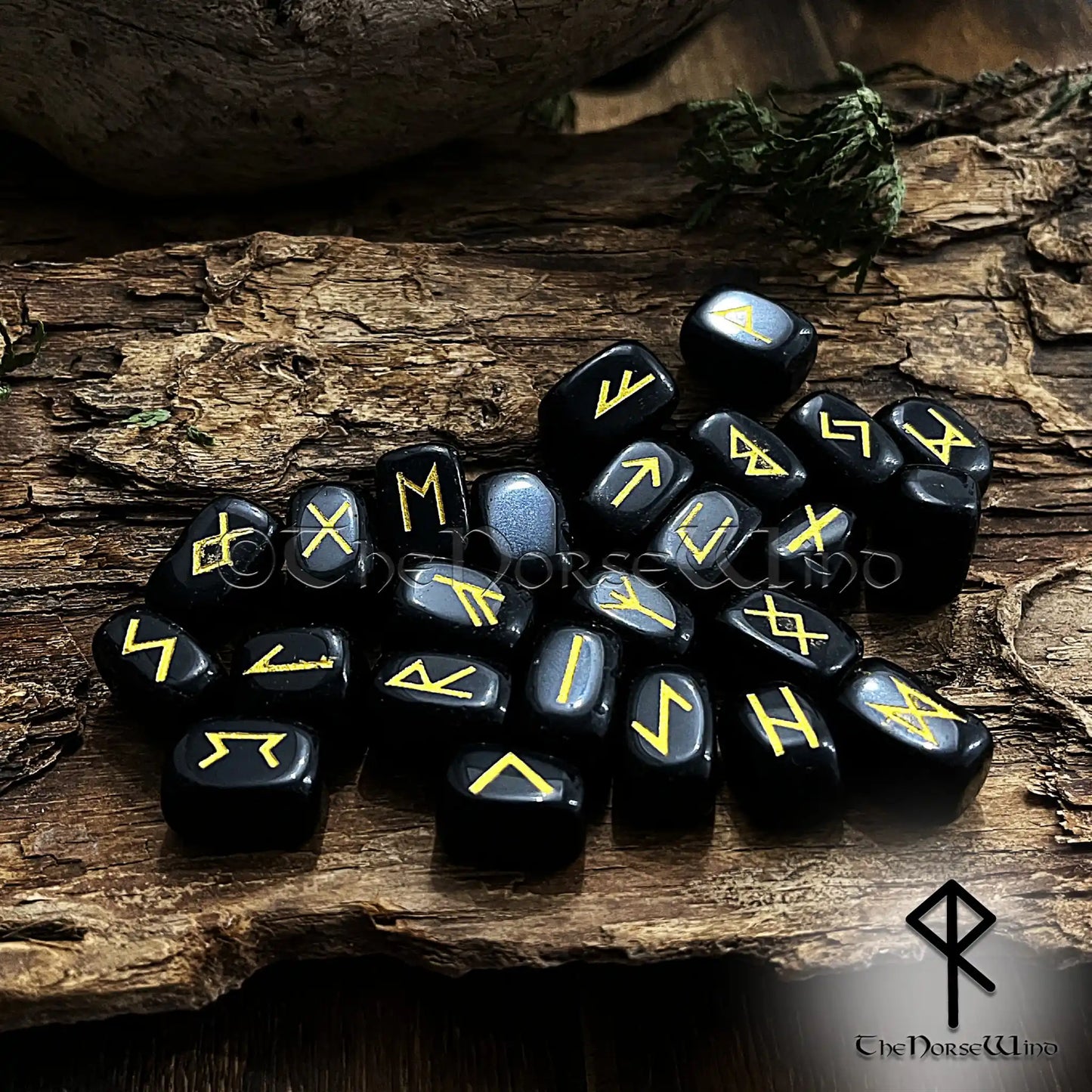 Black Obsidian Viking Runes Stones Set Elder Futhark