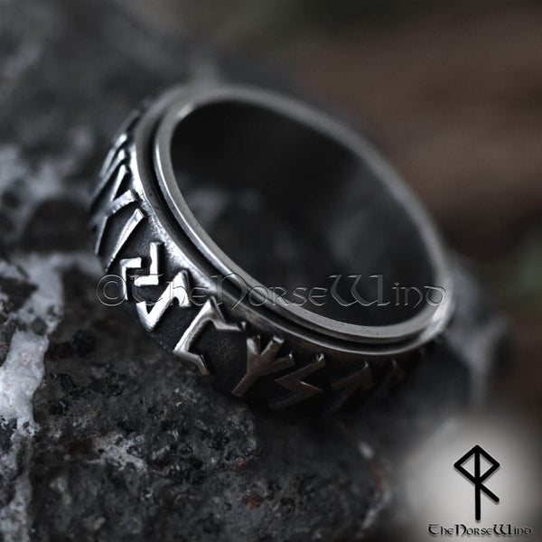 Stainless Steel Norse Elder Futhark Runes Spinning Ring