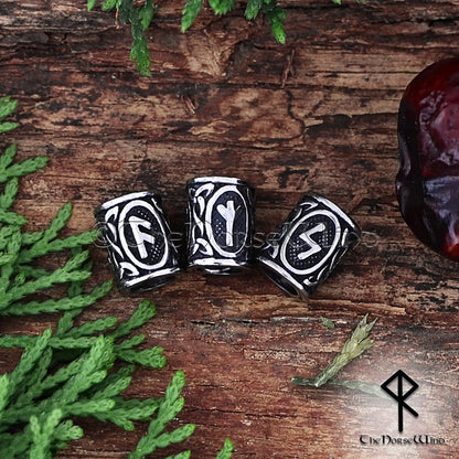 Viking Runes Beads - Set of 24 Futhark Beard Rings, Stainless Steel - The Norse Wind