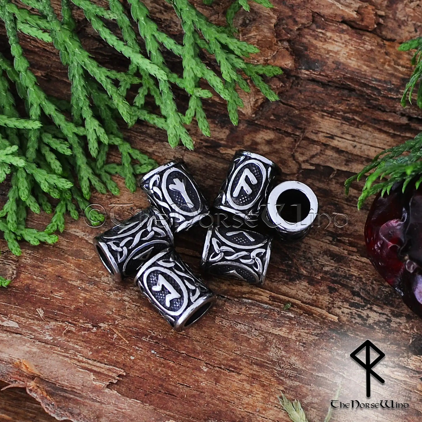 Viking Runes Beads - Set of 24 Futhark Beard Rings, Stainless Steel - The Norse Wind