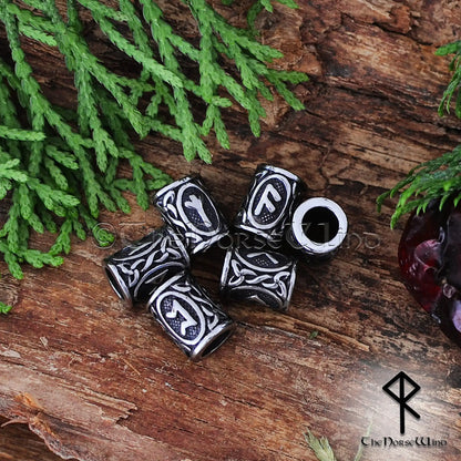 Viking Rune Beads - Futhark Hair Rings, 14K Gold & Stainless Steel