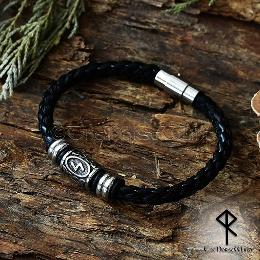 Personalized Viking Rune Leather Bracelet