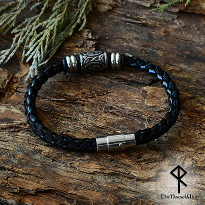 Personalized Viking Rune Leather Bracelet