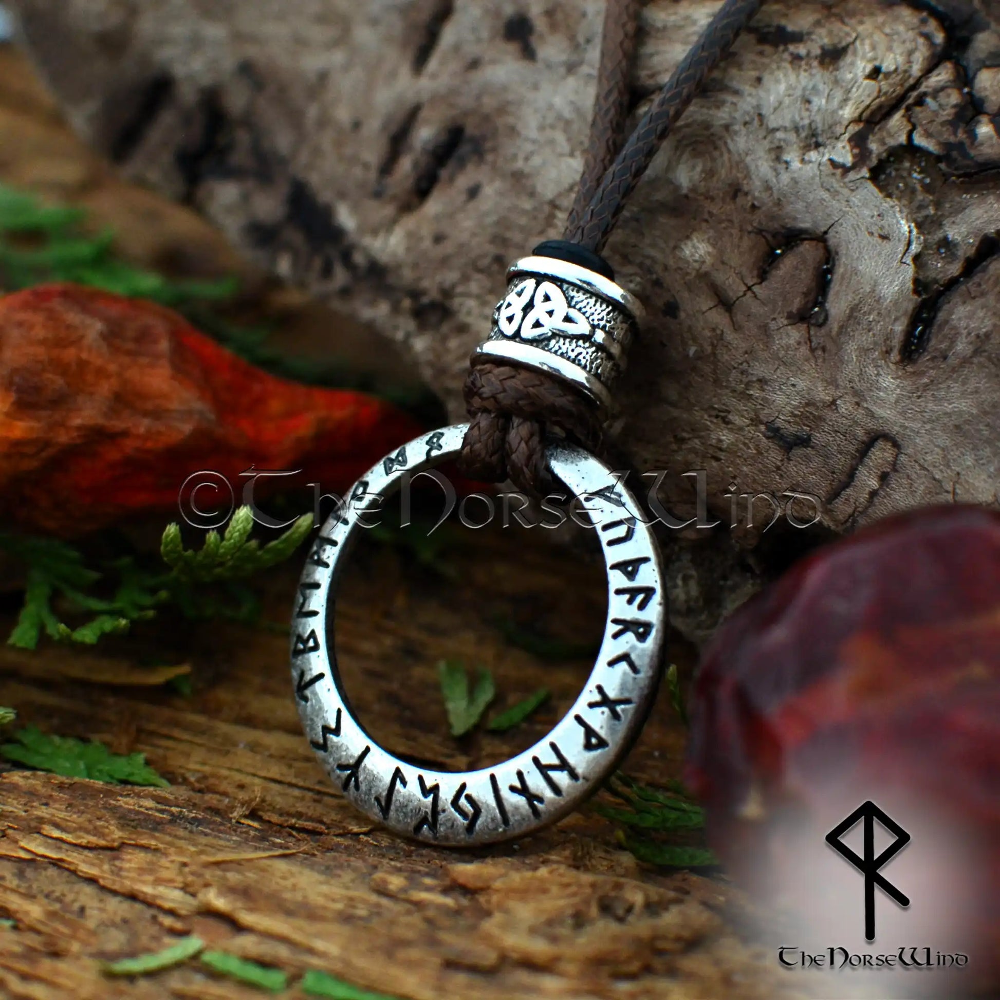 Viking Runic Circle Necklace, Ancient FUTHARK Norse Pendant