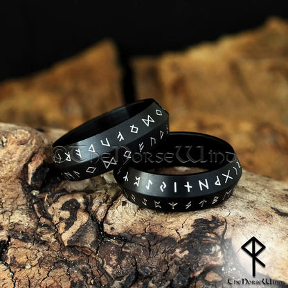 Viking Runic Band Ring - Elder Futhark Norse Wedding Ring