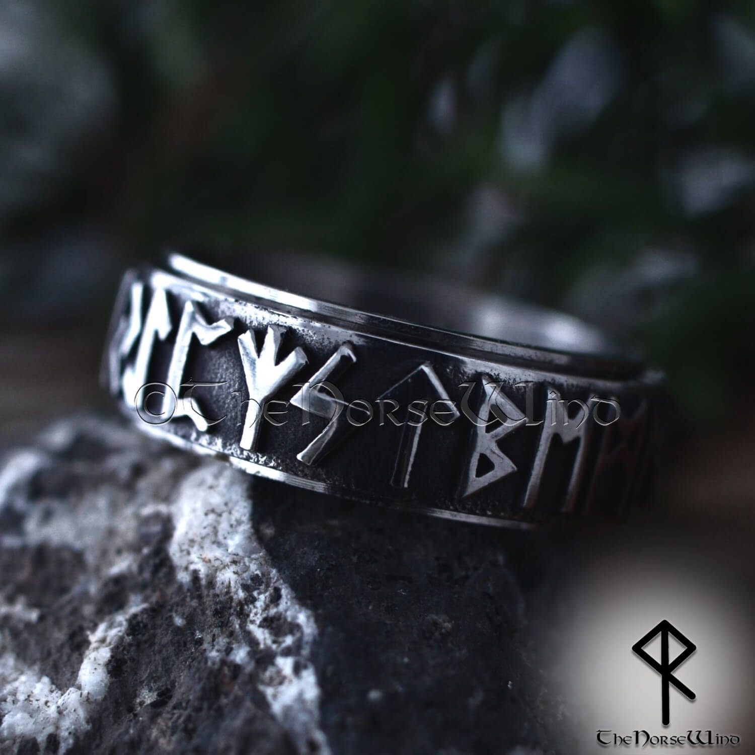Viking Runes Spinner Ring - Elder Futhark Stainless Steel Wedding Band ...