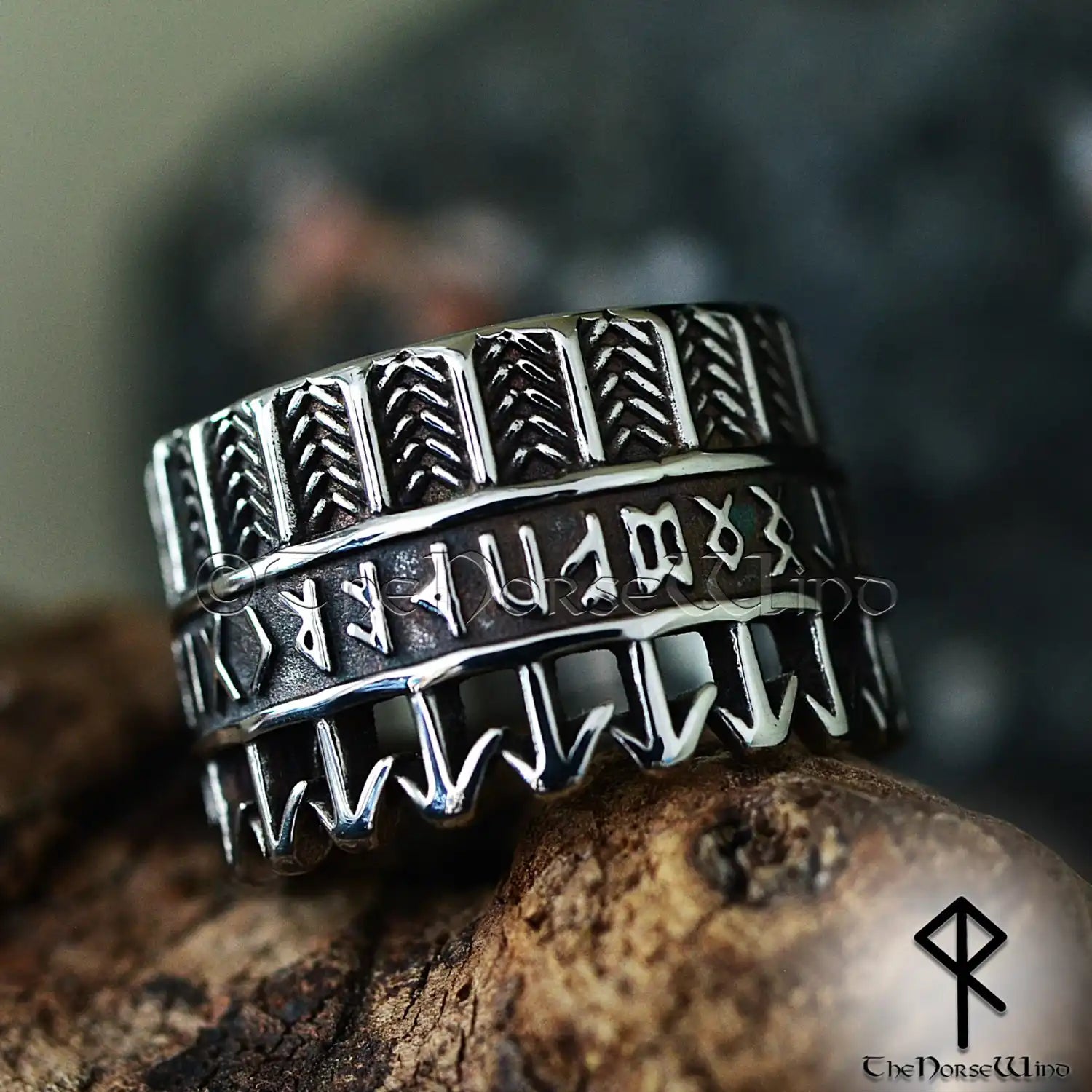 Handcrafted Arrows Elder Futhark Runes Ring - Stainless Steel