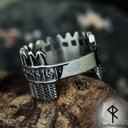 Handcrafted Arrows Elder Futhark Runes Ring - Stainless Steel
