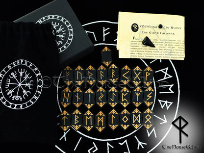 Elder Futhark Viking Runes Set - Black Wood with Vegvisir Pouch – The ...