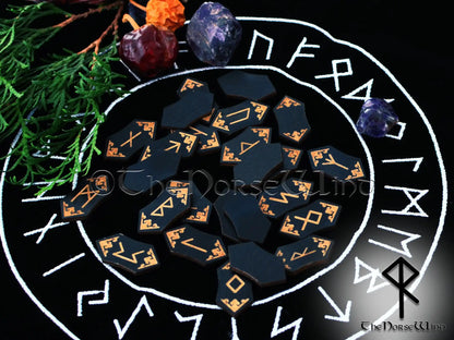 Elder Futhark Viking Runes Set - Black Wood with Vegvisir Pouch – The ...