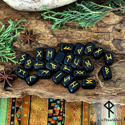 Elder Futhark Rune Stones Set – Viking Runes in Rose Quartz or Obsidian