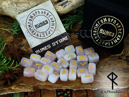 Elder Futhark Rune Stones Set – Viking Runes in Rose Quartz or Obsidian