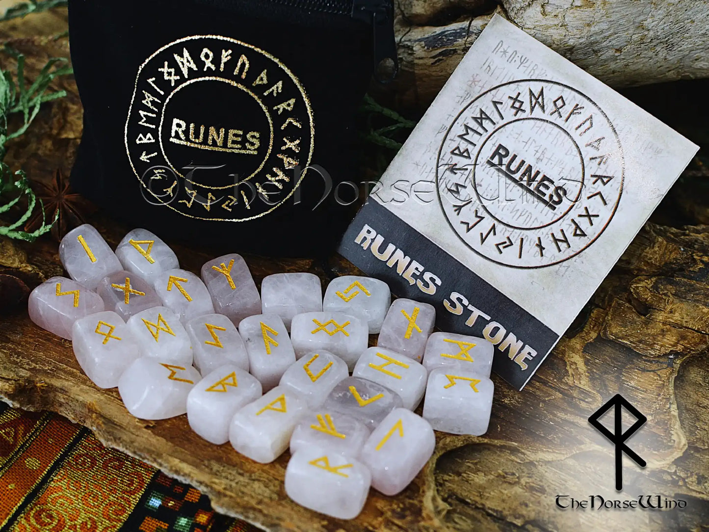 Elder Futhark Rune Stones Set – Viking Runes in Rose Quartz or Obsidian