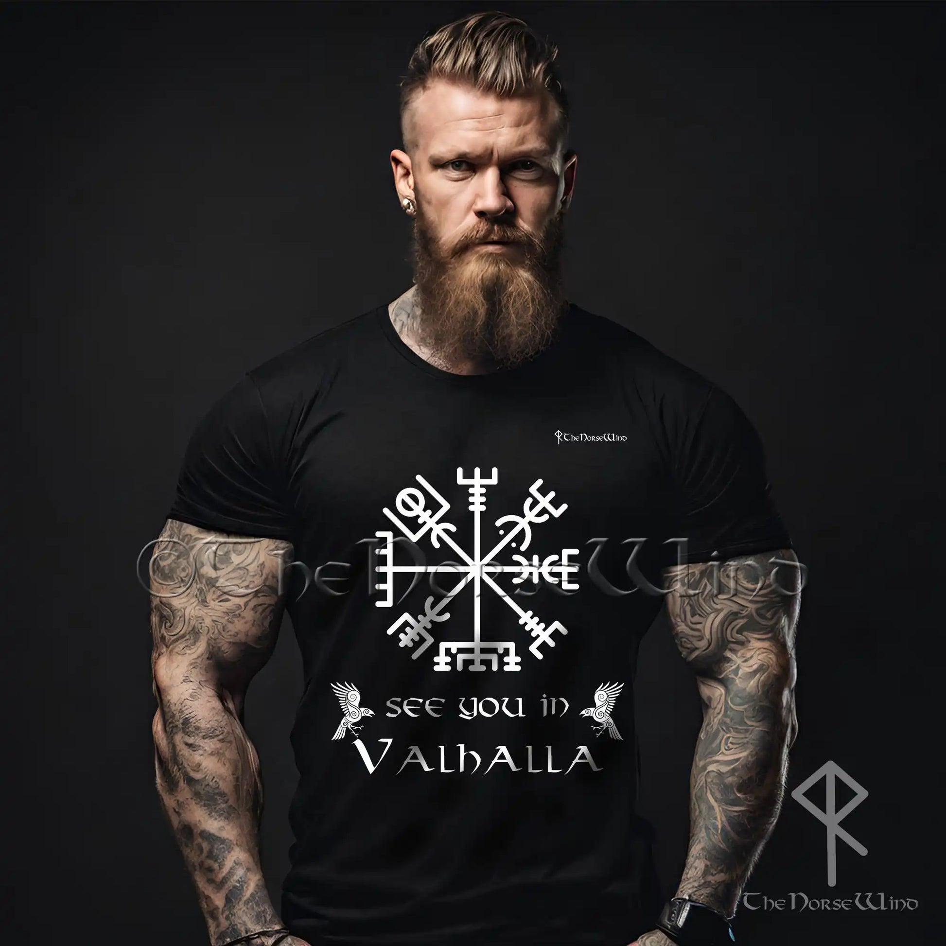 Vegvisir Viking T-Shirt, Norse Runes Valhalla Tee / Unisex S-5XL