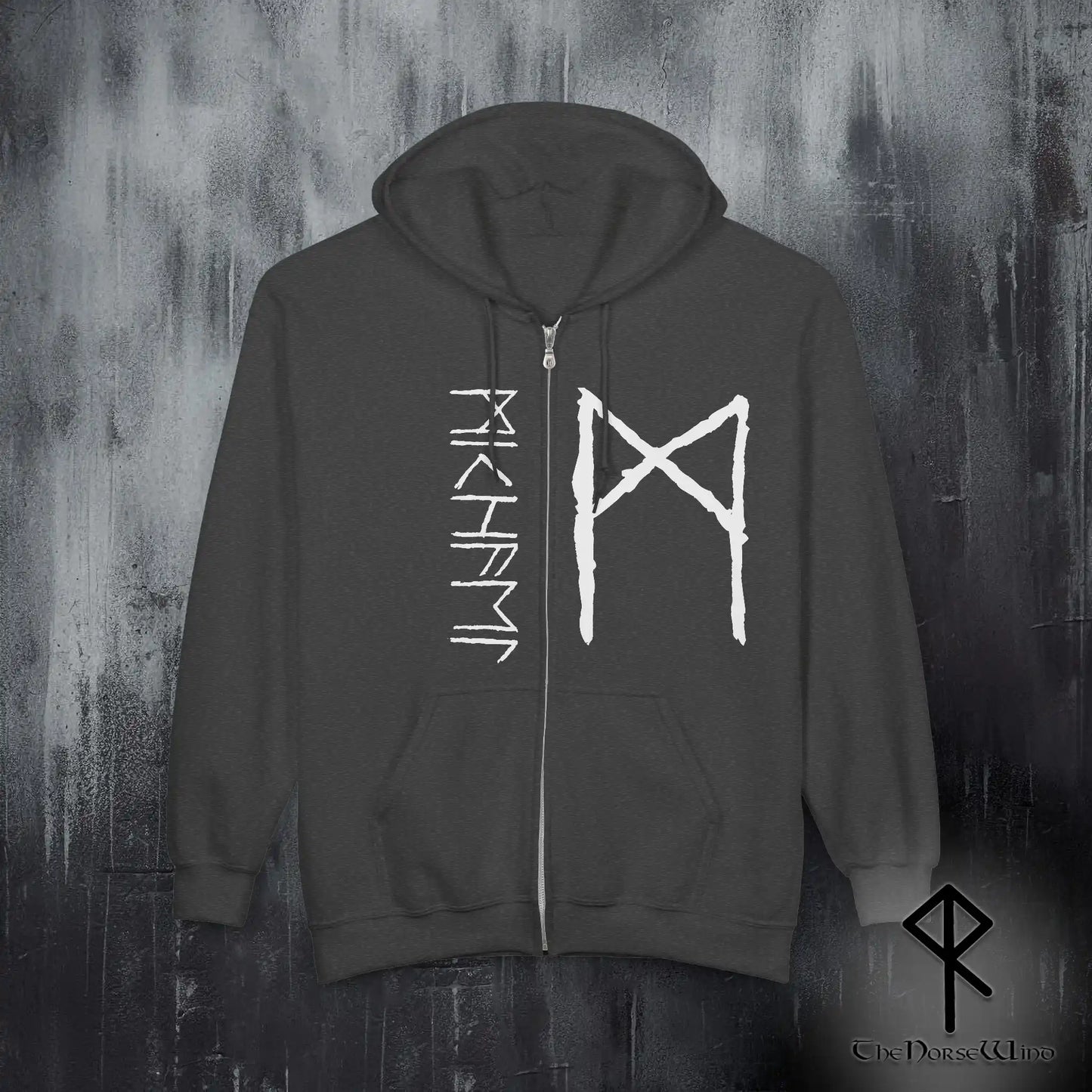 Custom Viking Rune Zip-Up Hoodie – Personalized Name in Elder Futhark Runes