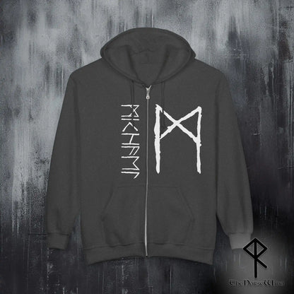 Custom Viking Rune Zip-Up Hoodie – Personalized Name in Elder Futhark Runes