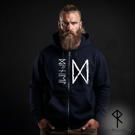 Custom Viking Rune Zip-Up Hoodie – Personalized Name in Elder Futhark Runes
