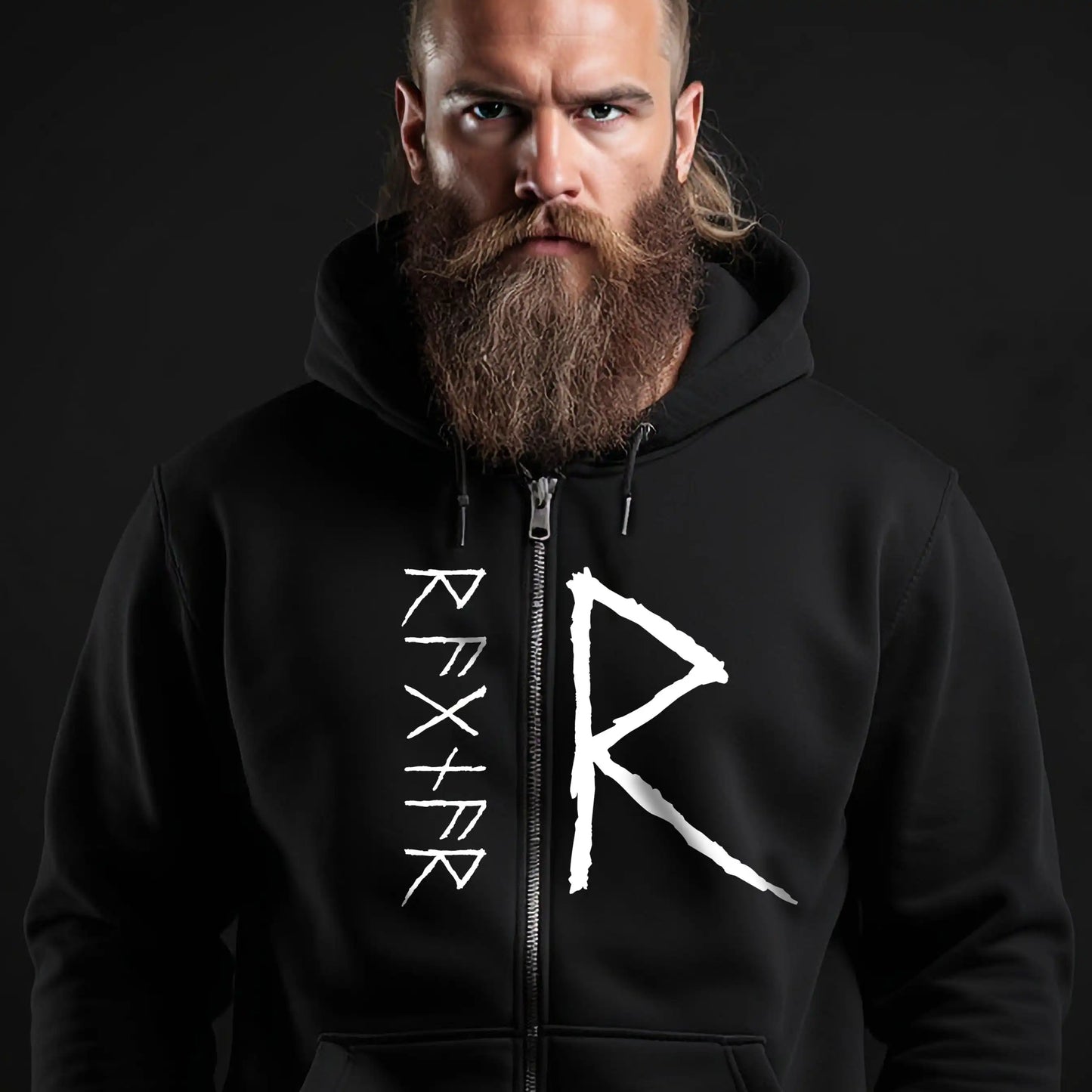 Custom Viking Rune Zip-Up Hoodie – Personalized Name in Elder Futhark Runes