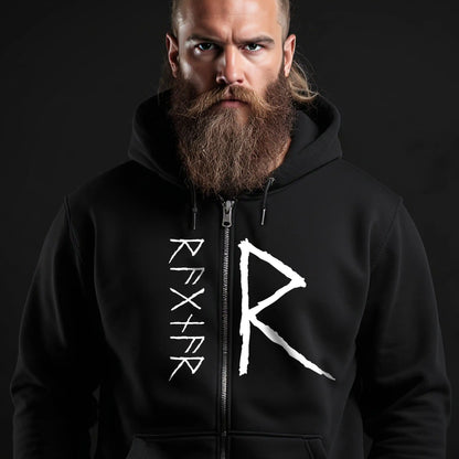 Custom Viking Rune Zip-Up Hoodie – Personalized Name in Elder Futhark Runes
