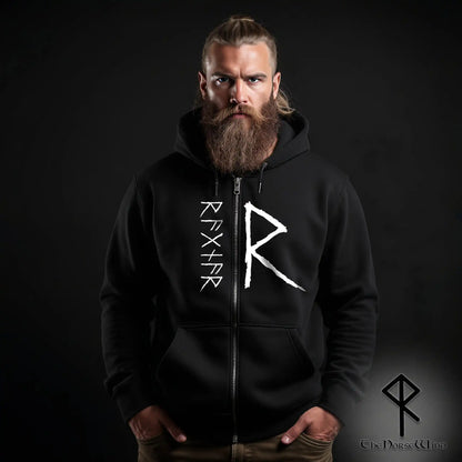 Custom Viking Rune Zip-Up Hoodie – Personalized Name in Elder Futhark Runes