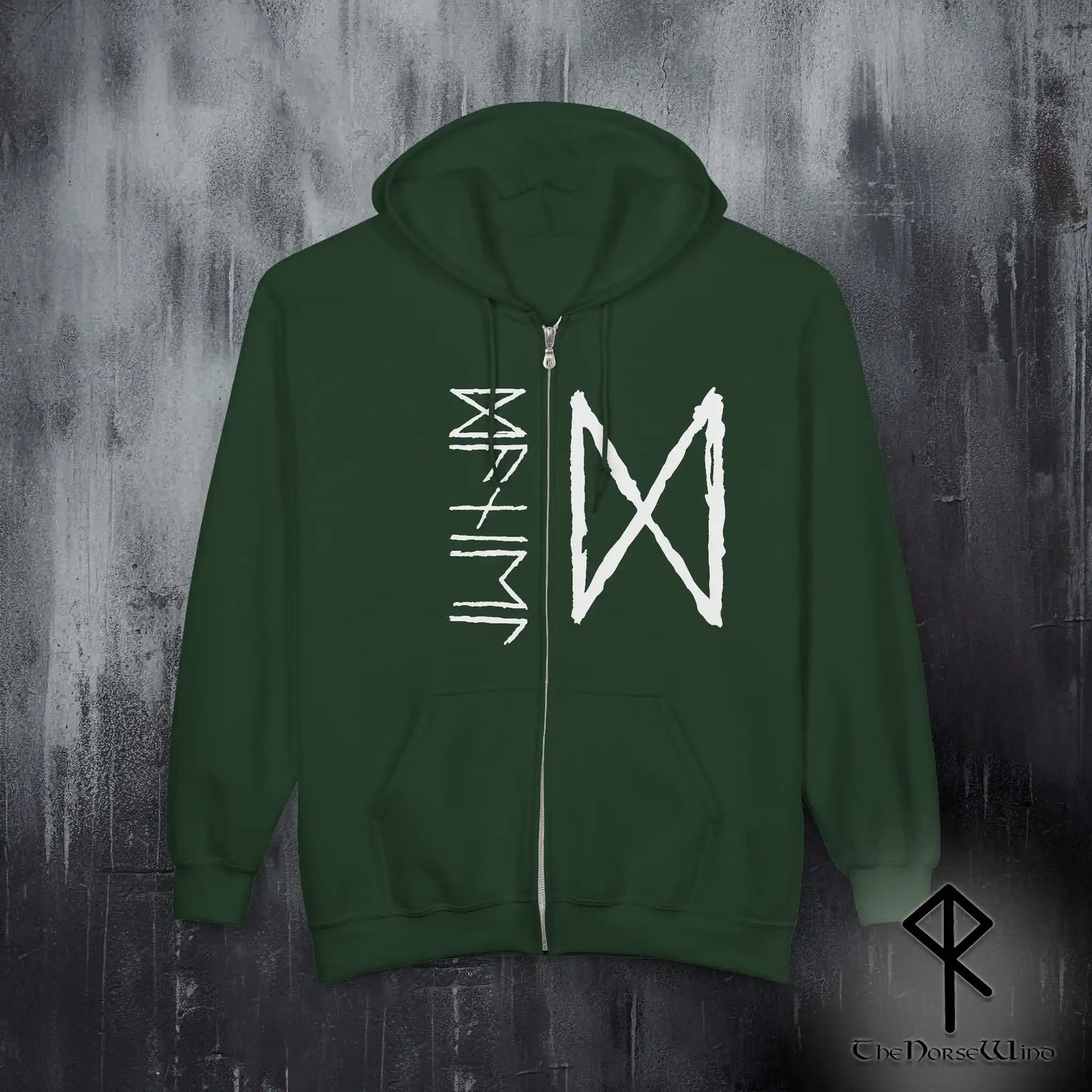 Custom Viking Rune Zip-Up Hoodie – Personalized Name in Elder Futhark Runes