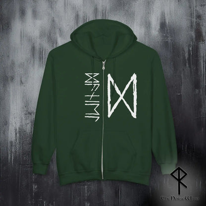 Custom Viking Rune Zip-Up Hoodie – Personalized Name in Elder Futhark Runes