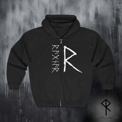 Custom Viking Rune Zip-Up Hoodie – Personalized Name in Elder Futhark Runes