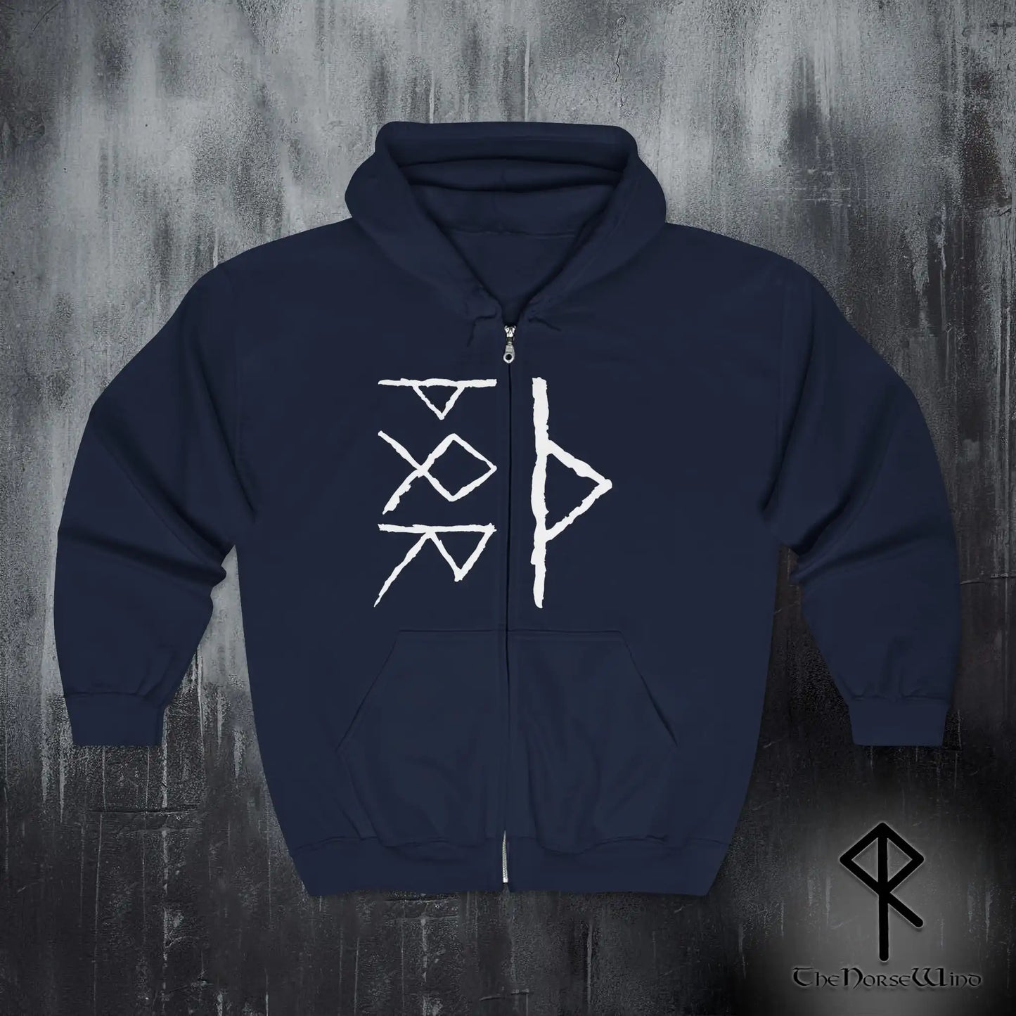 Custom Viking Rune Zip-Up Hoodie – Personalized Name in Elder Futhark Runes