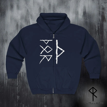Custom Viking Rune Zip-Up Hoodie – Personalized Name in Elder Futhark Runes