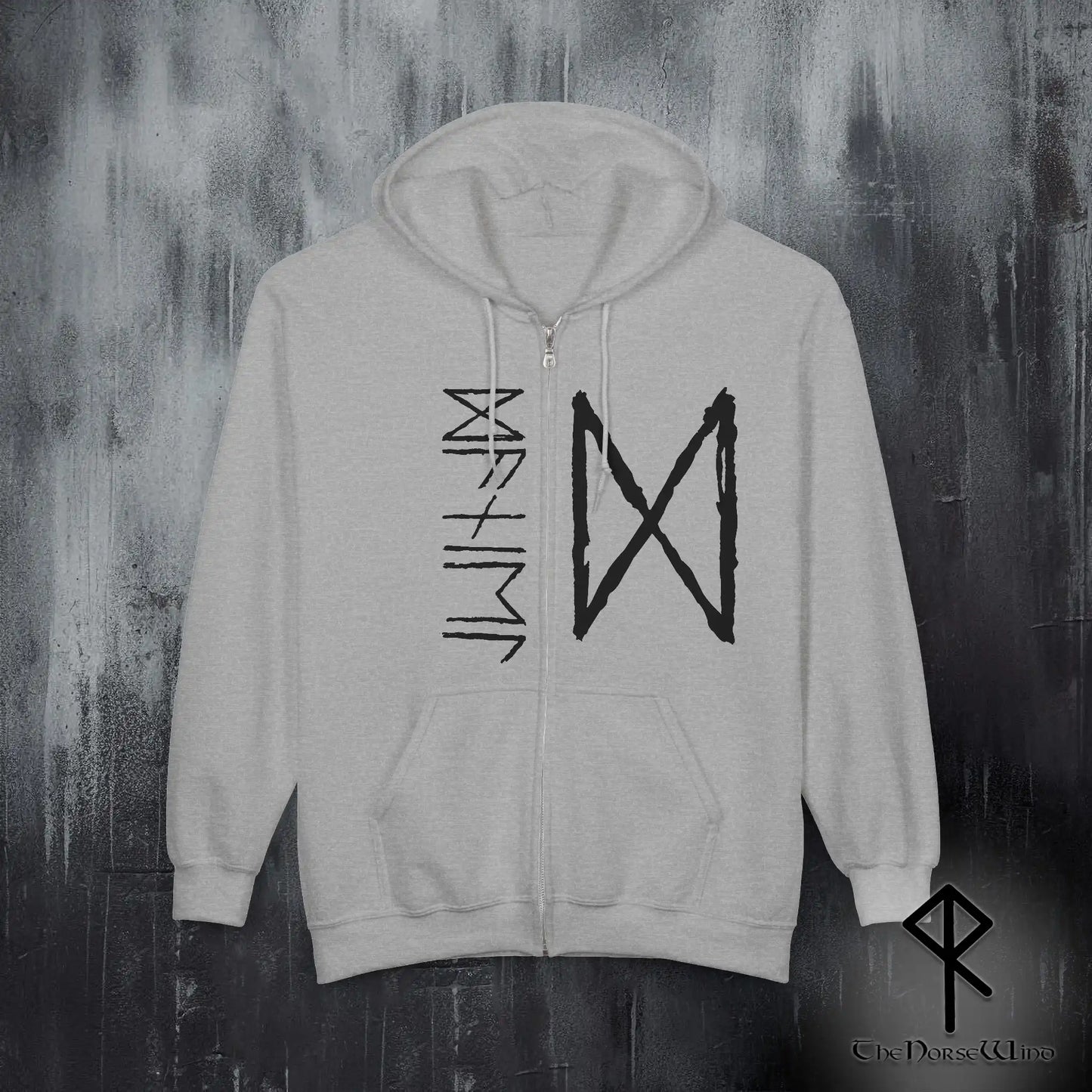 Custom Viking Rune Zip-Up Hoodie – Personalized Name in Elder Futhark Runes