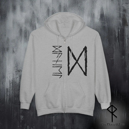 Custom Viking Rune Zip-Up Hoodie – Personalized Name in Elder Futhark Runes