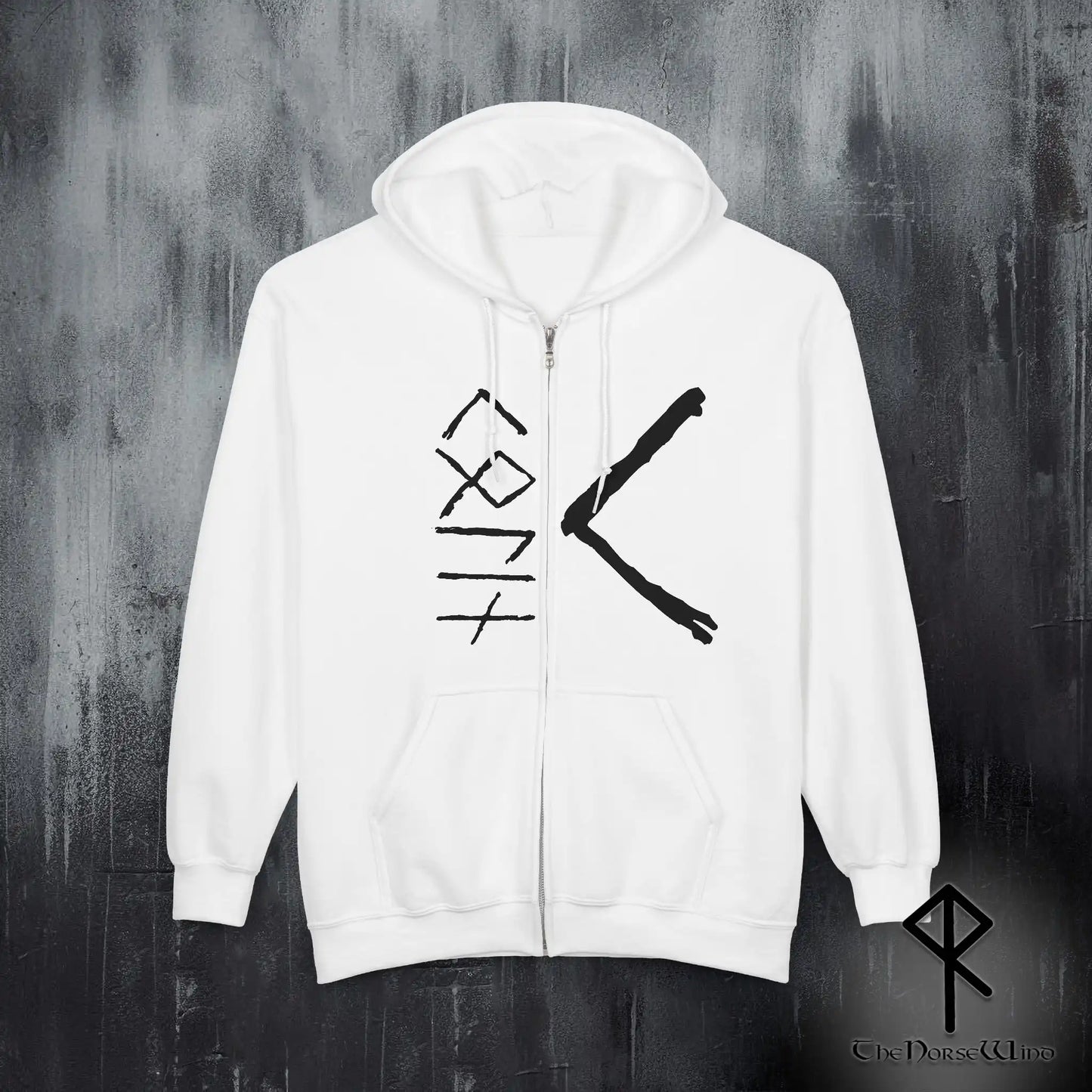 Custom Viking Rune Zip-Up Hoodie – Personalized Name in Elder Futhark Runes