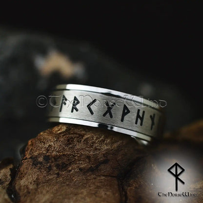 Viking Runes Ring - Rotating Elder Futhark Band