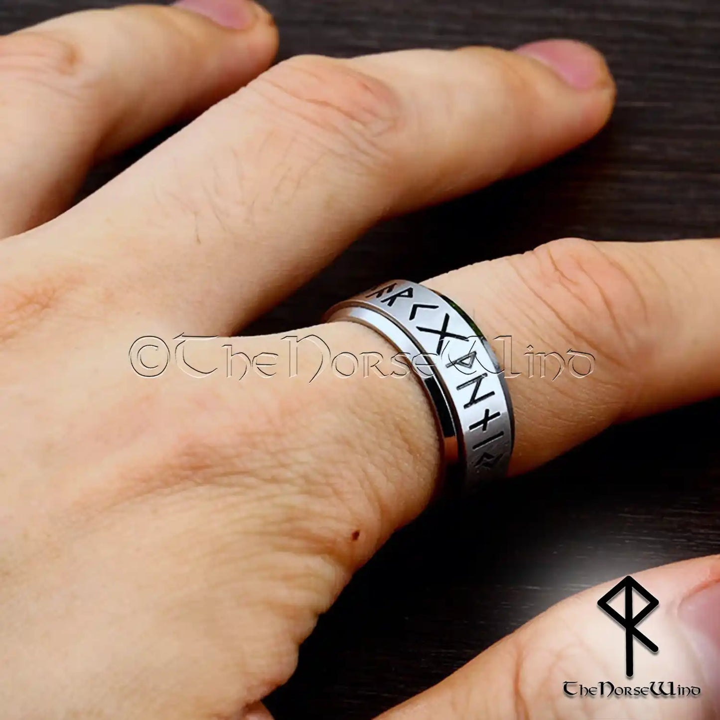 Viking Runes Ring - Rotating Elder Futhark Band