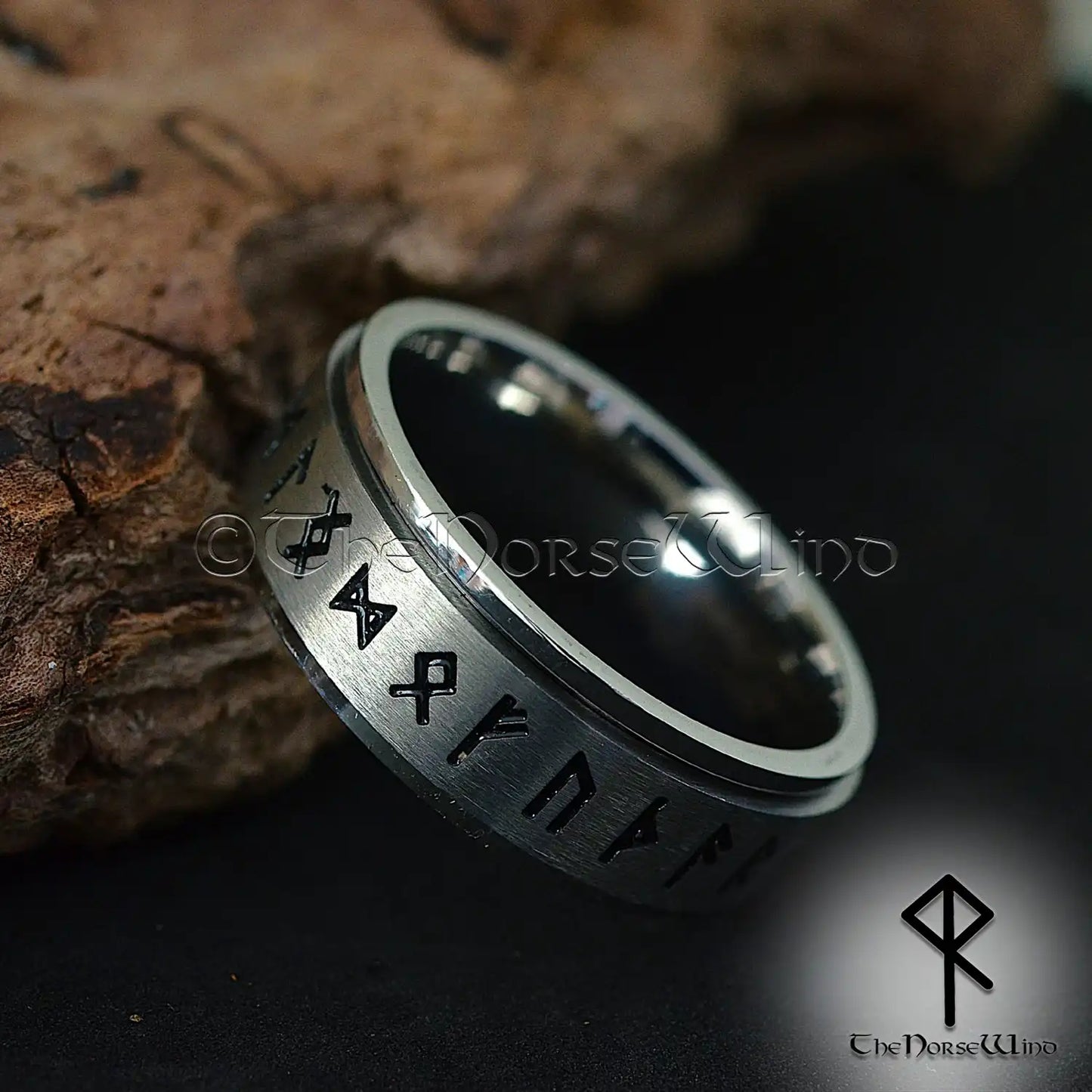 Norse runes ring rotating band ring