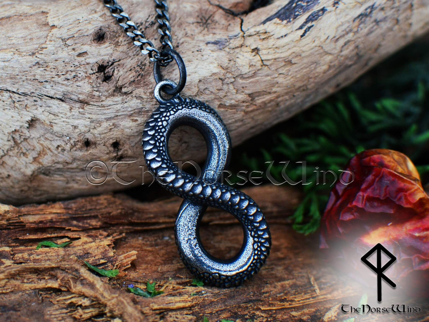 Midgard Serpent Necklace, Infinity Knot Viking Jormungandr Pendant