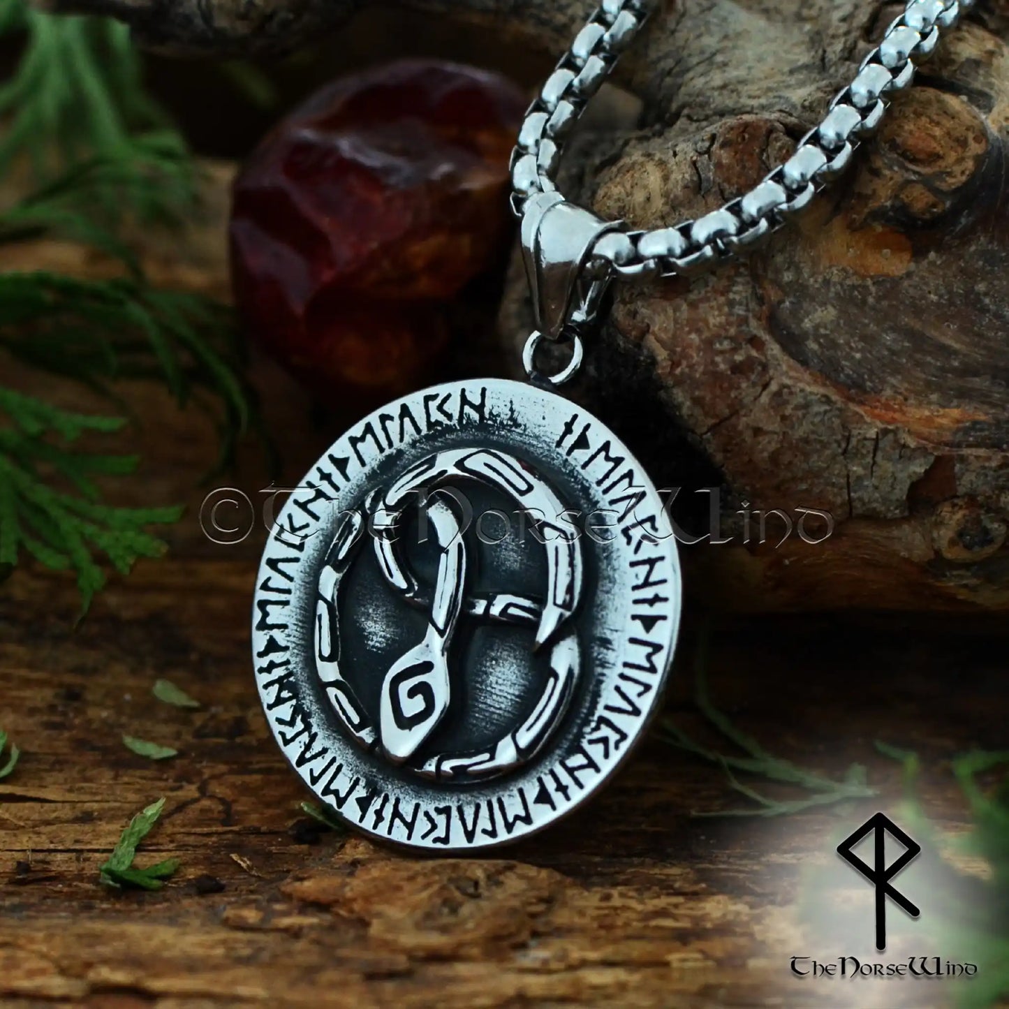 Jormungandr Midgard Schlangenhalskette, Wikinger-Runen-Amulett aus Edelstahl