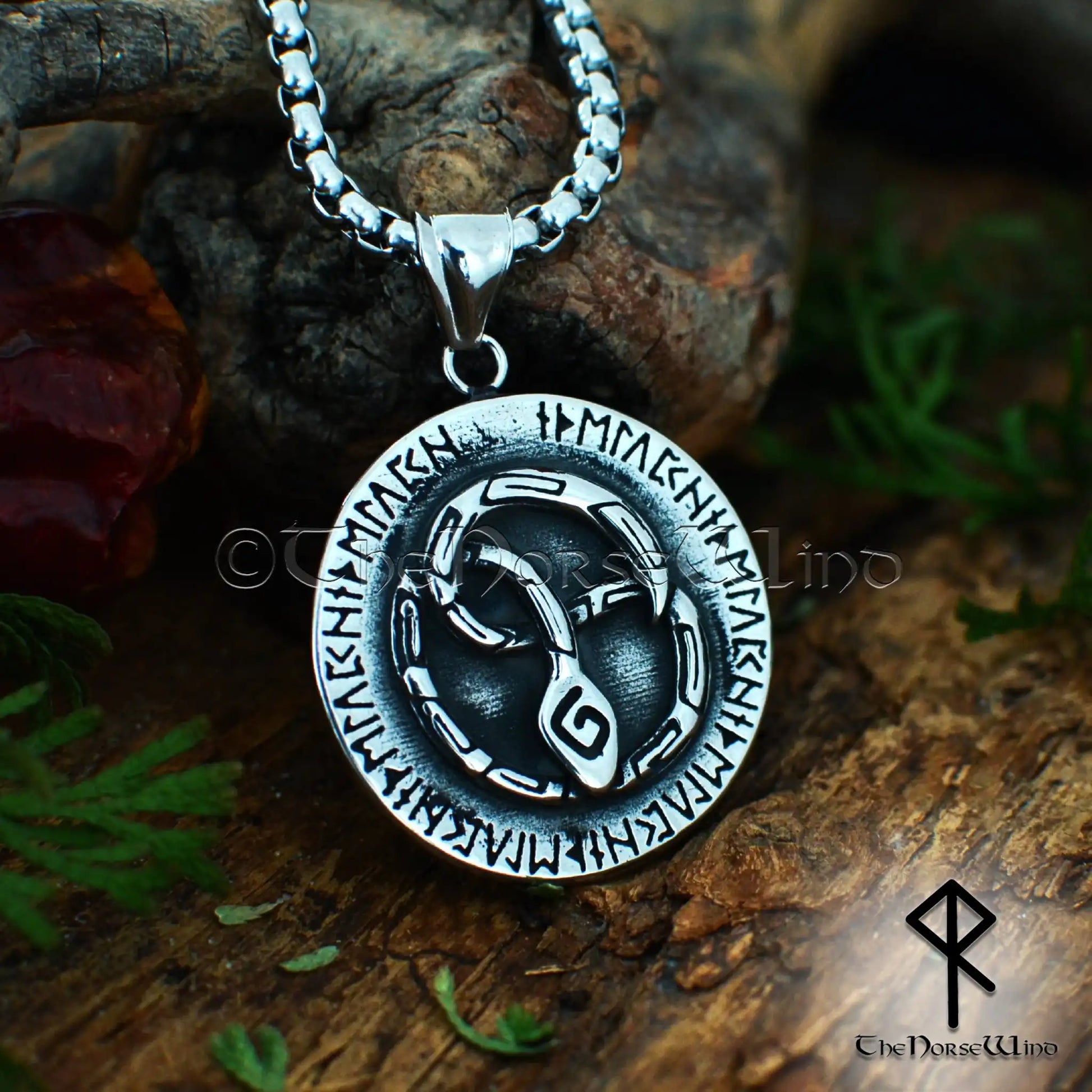 Jörmungandr Serpent Necklace, Stainless Steel Viking Rune Amulet – The ...