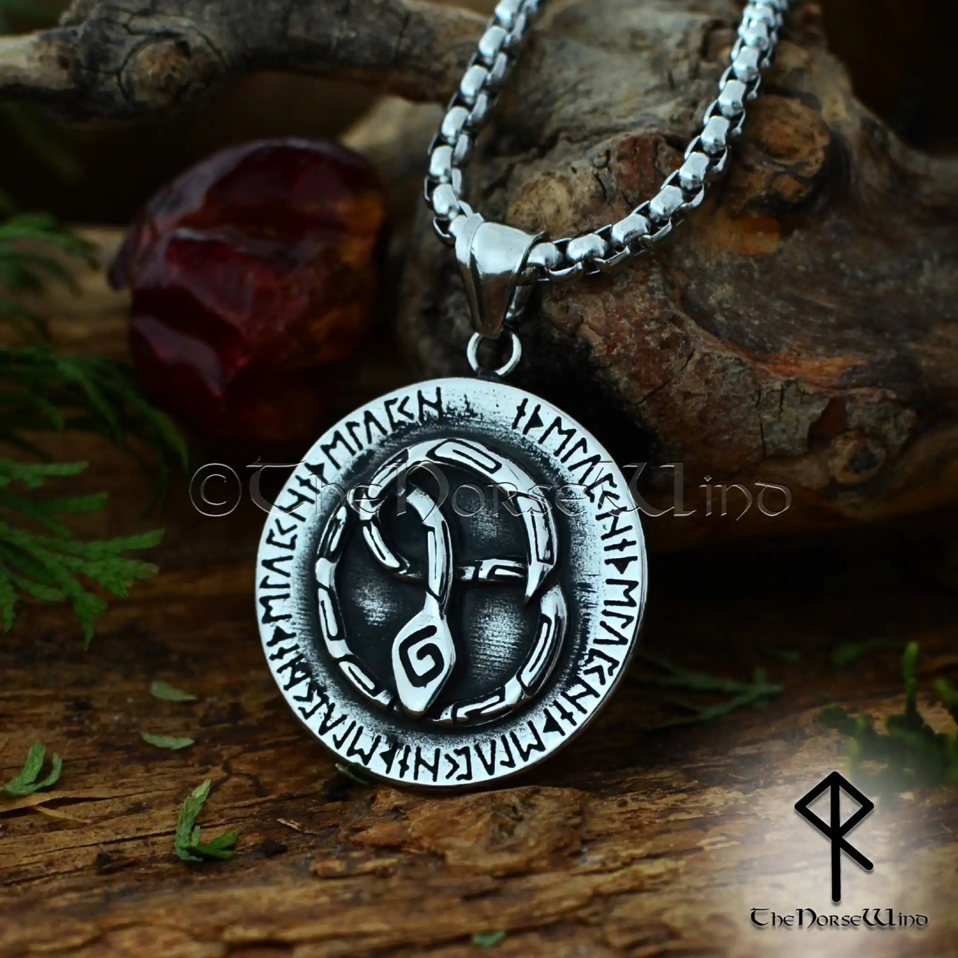 Jörmungandr Serpent Necklace, Stainless Steel Viking Rune Amulet – The ...