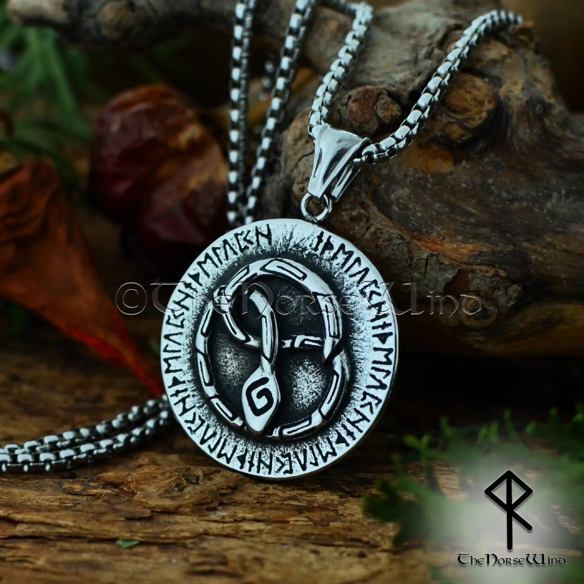 Jörmungandr Serpent Necklace, Stainless Steel Viking Rune Amulet – The ...