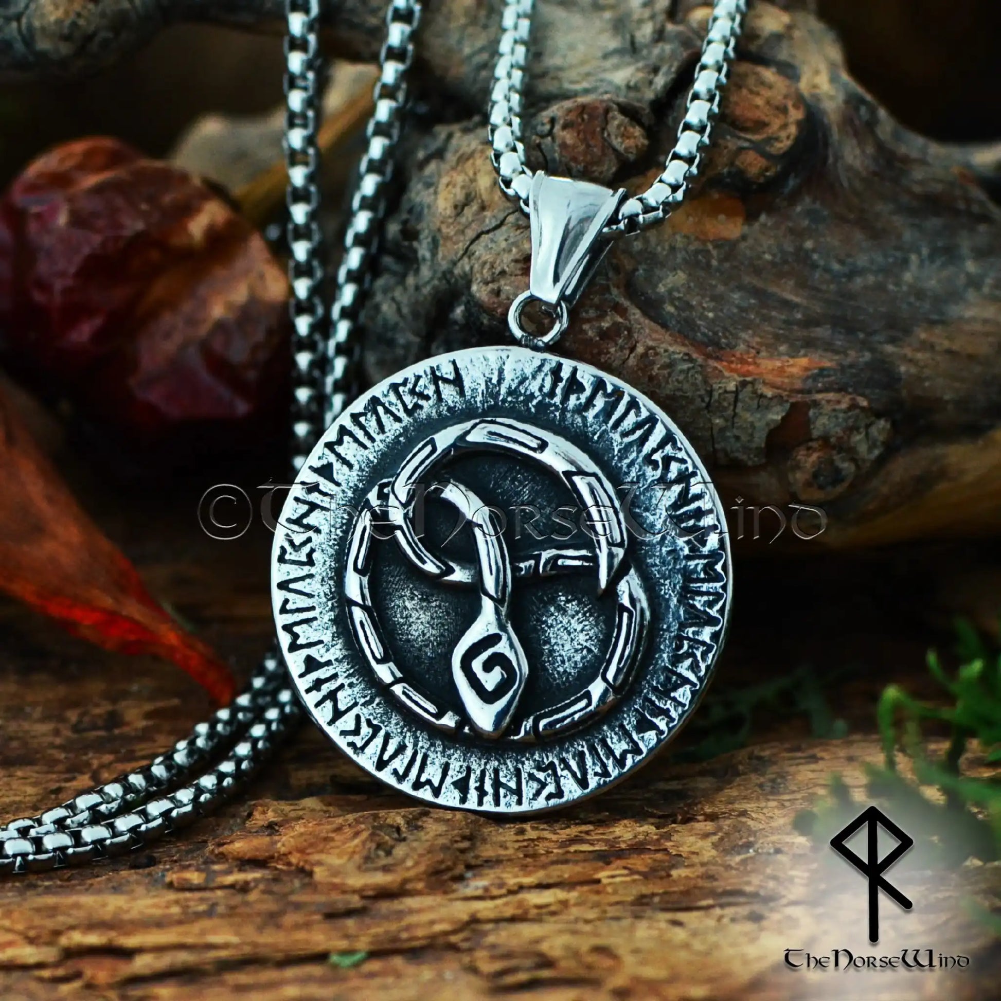 Jörmungandr Serpent Necklace, Stainless Steel Viking Rune Amulet – The ...