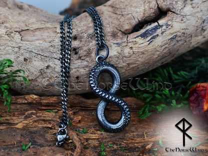 Midgard Serpent Necklace, Infinity Knot Viking Jormungandr Pendant