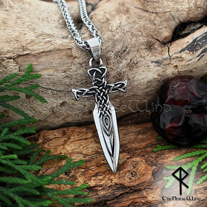 Viking Sword Necklace – Celtic Knot Dagger Pendant