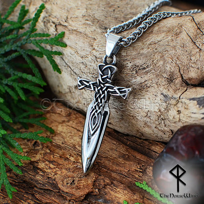 Viking Sword Necklace – Celtic Knot Dagger Pendant