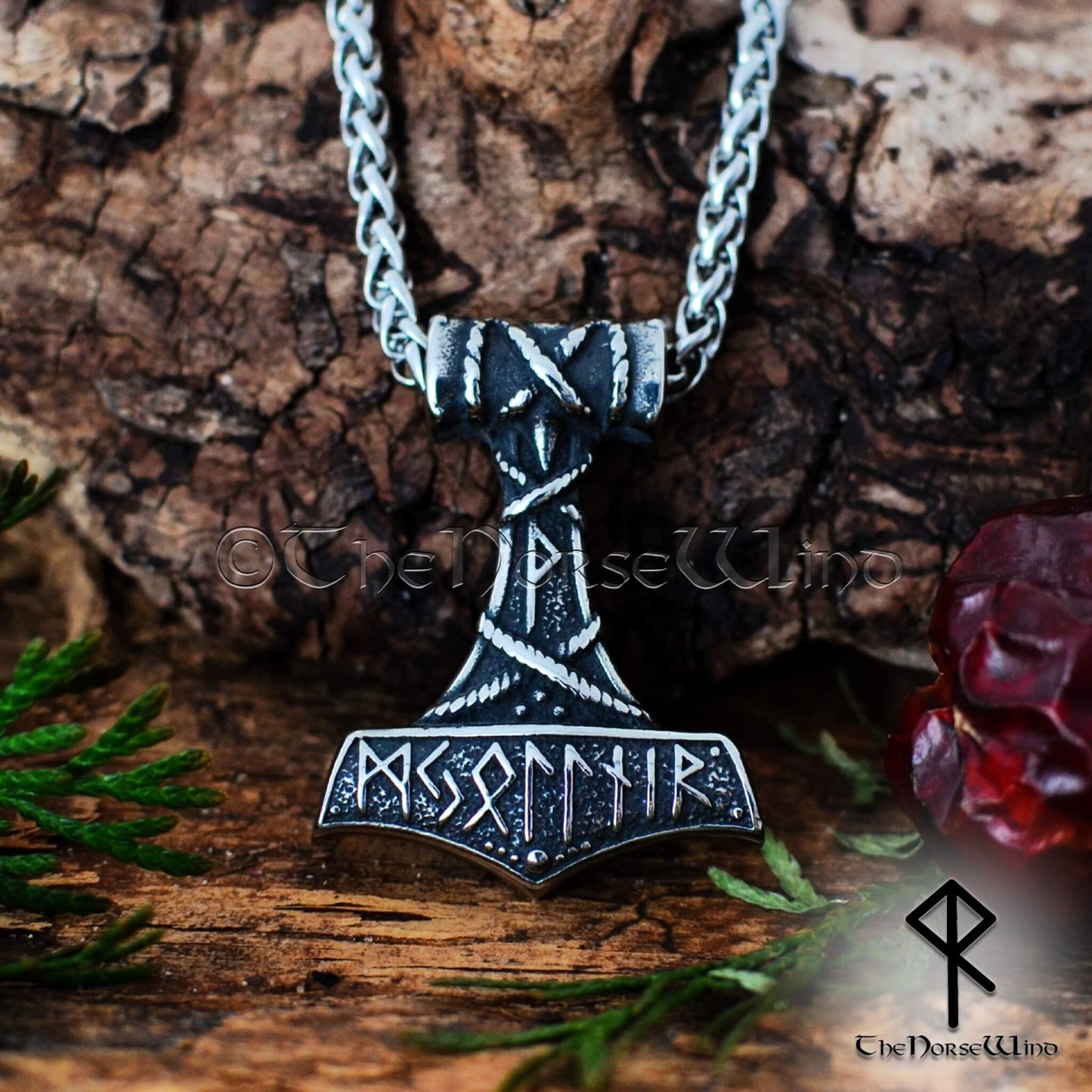 Thor's Hammer Viking Necklace, Norse Mjolnir Pendant Stainless Steel