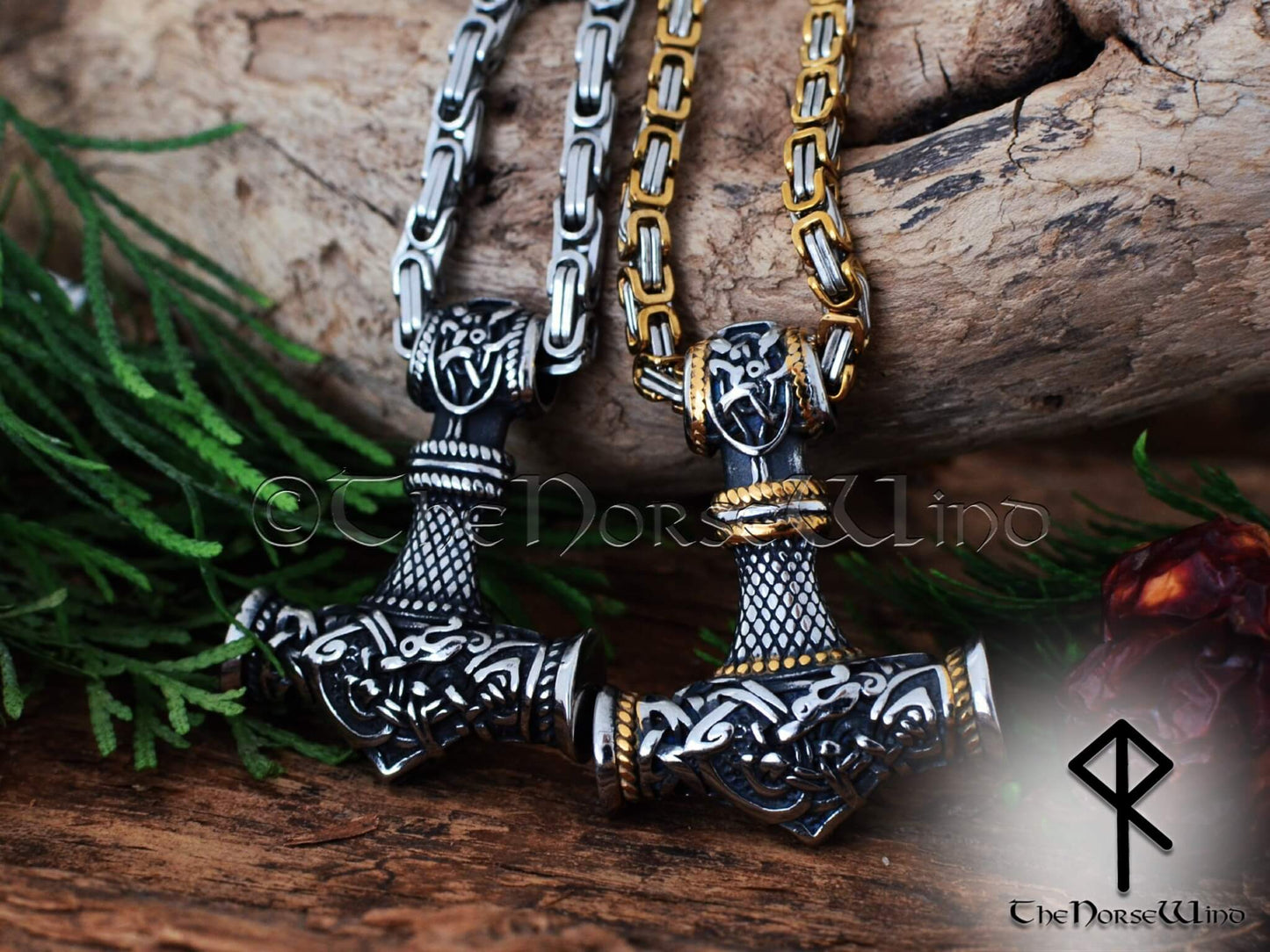 Thor Hammer Halskette, Wikinger Mjolnir Anhänger mit keltischen Knoten Drachen in Silber oder Gold